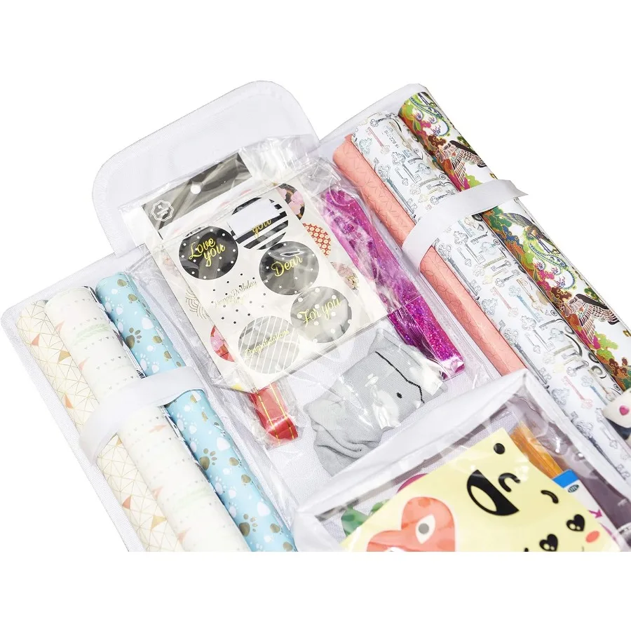 منظم تغليف الهدايا المعلق على الوجهين لتخزين لفات ورق التغليف الكبيرة مقاس 16 × 41 ومقاوم للتمزق وموفر للمساحة #3