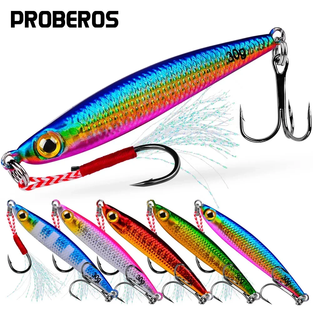 

PROBEROS 7g 10g 15g 20g 30g Slow Metal Jigging Fishing Lures Isca Casting Bait Spinnerbait Sinking Pencil Bait with Assist Hook