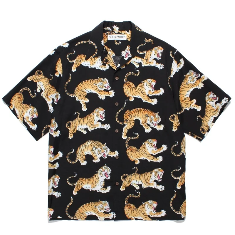 WACKO MARIA Street Tiger Full Print Cuban Neck Hawaii Beach Vacation Casual Style Short Sleeve Shirt Tops