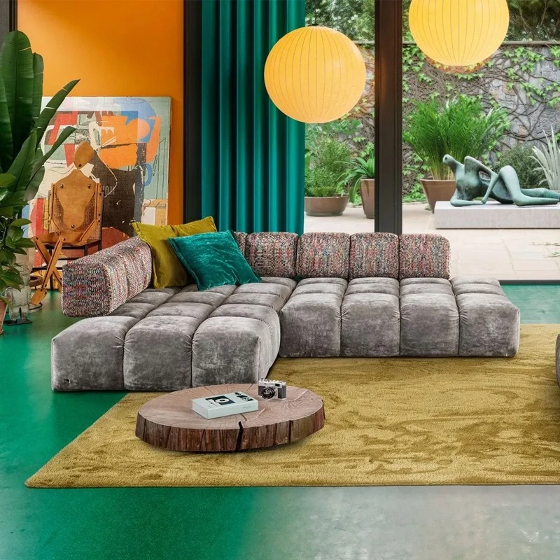 Living room module tofu block fabric sofa corner combination