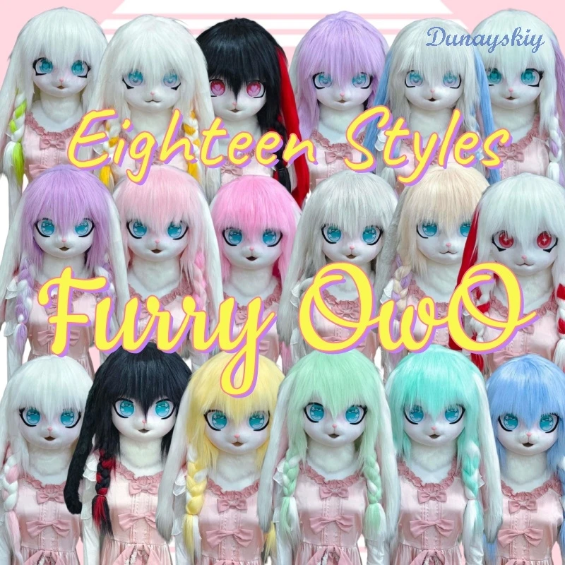 

Bunny Fursuit Kigurumi Headsets Furry Cosplay Costumes Comiket Furries Rubbit Doll Cat Comiket Furries Doll Lop Rabbit 18 Styles