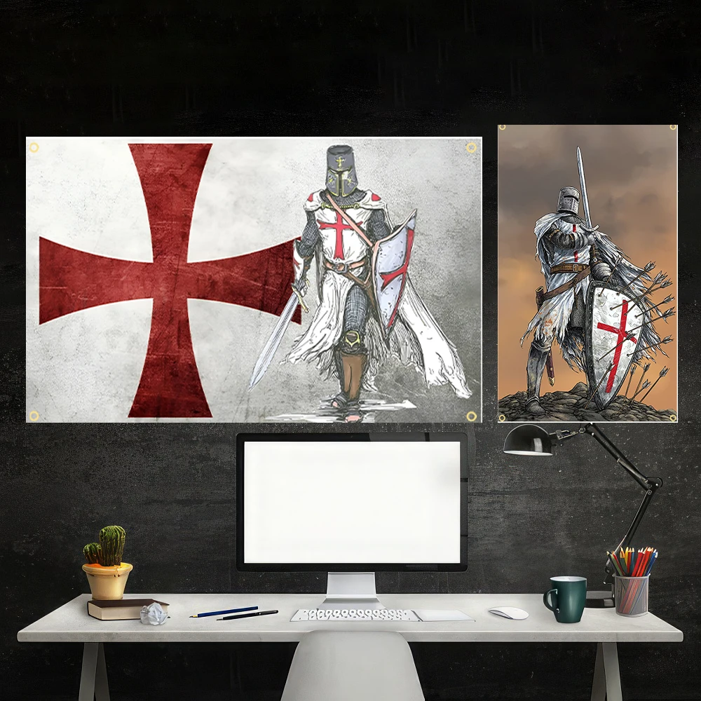 FLAGap 90X150CM Crusader Force FLAG Handsome Knight, Religious Flag Suitable for families, rooms, garages  with 4 buckles