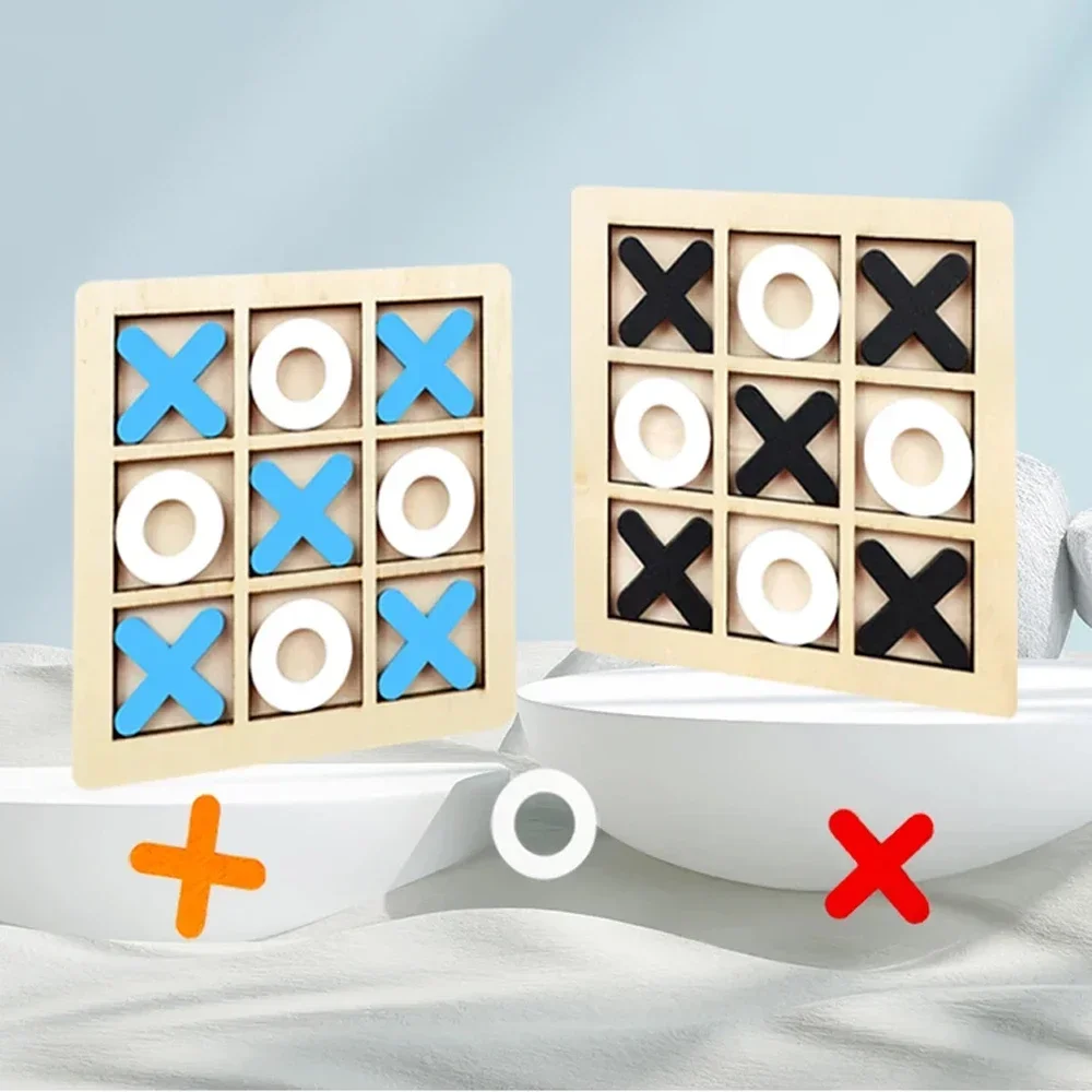 Holz XO Tic Tac Toe Spiel Mini Schachbrett Interaktion Puzzle Training Montessori Lernspielzeug Geschenk für Kinder Jungen Mädchen