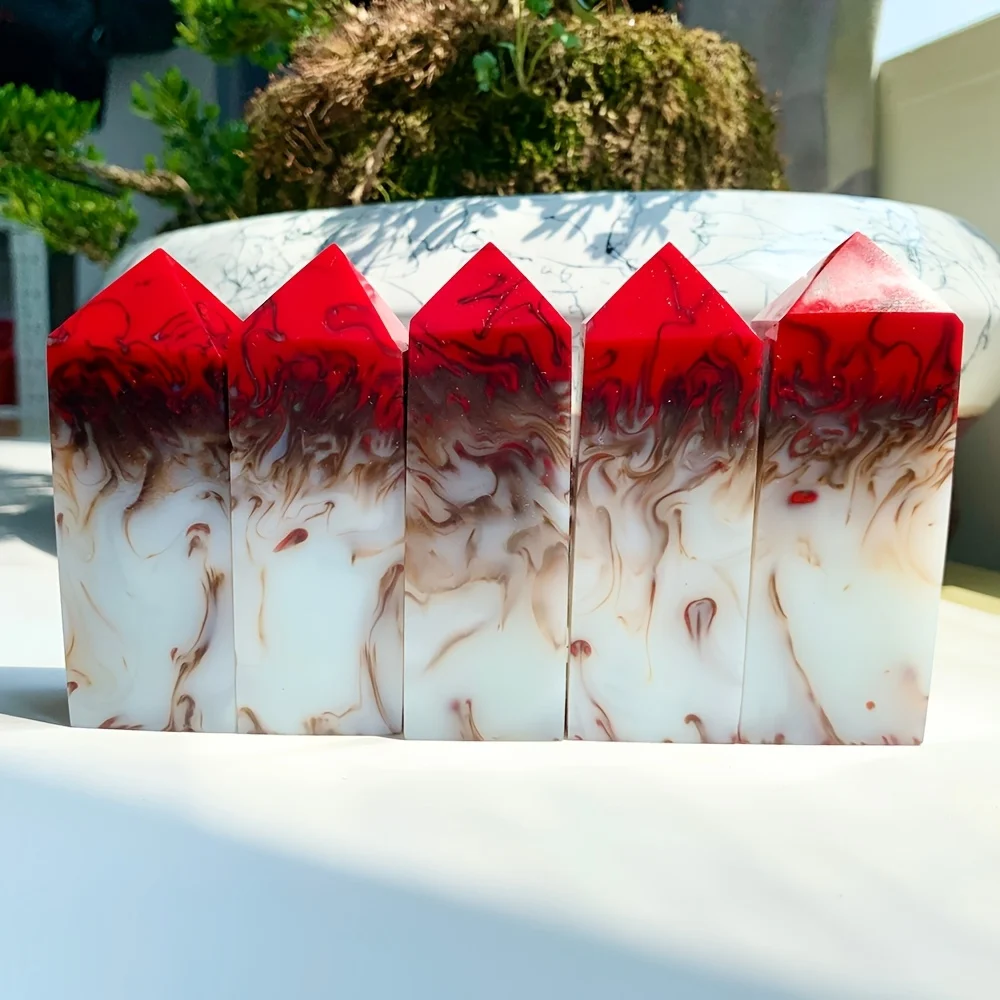 1pc Random Flame Agate Square Pillar, Crystal Tower, Polished Rough Stone, Interior Decorative Stone, Crystal Array Combination