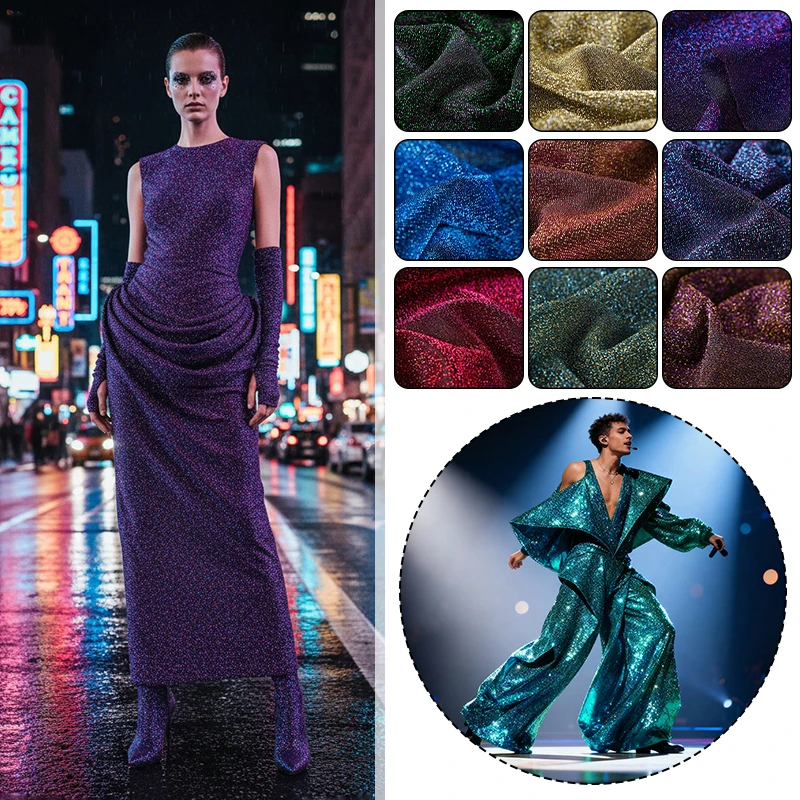 

21 Color Glitter Elastic Fabric Soft Skin-friendly Shiny Cloth 150x100cm for Sewing Dresses Stage Costume Party Background Decor