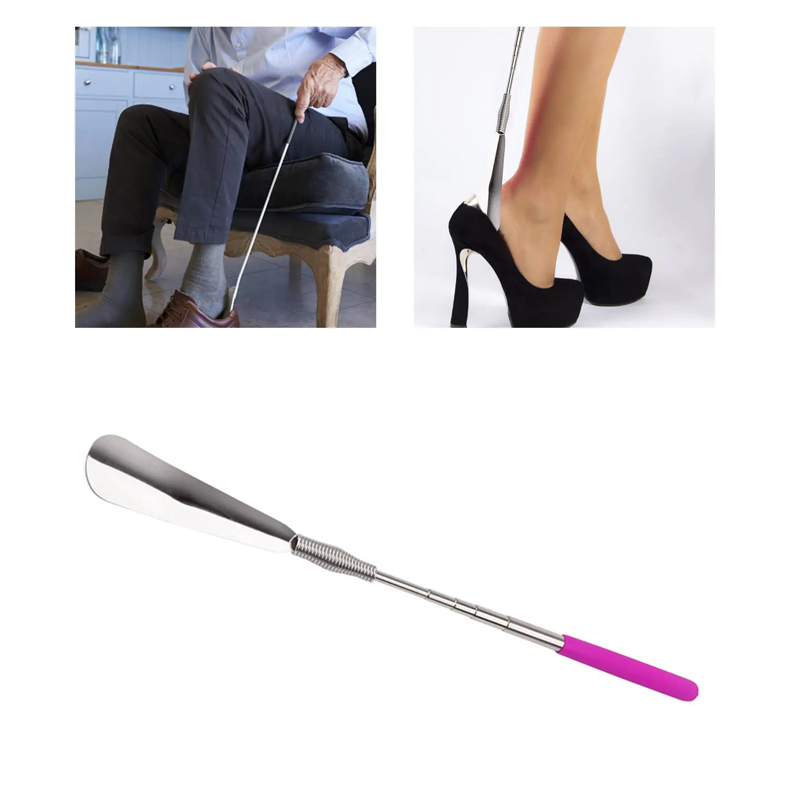Telescopic Shoe, Practical Stainless Steel Telescopic Extended Anti Slip Adjustable Shoe for Sandals Seniors Kids
