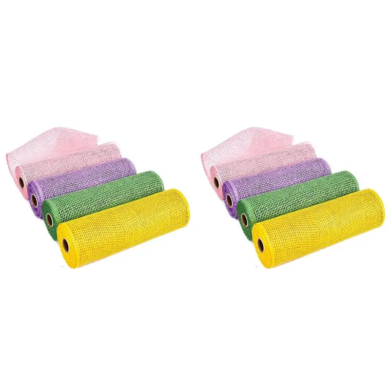 AB66-8 Rolls 10 Inch X 5 Yard Easter Mesh Ribbons Poly Burlap Mesh Ribbon DIY Crafts Decor
