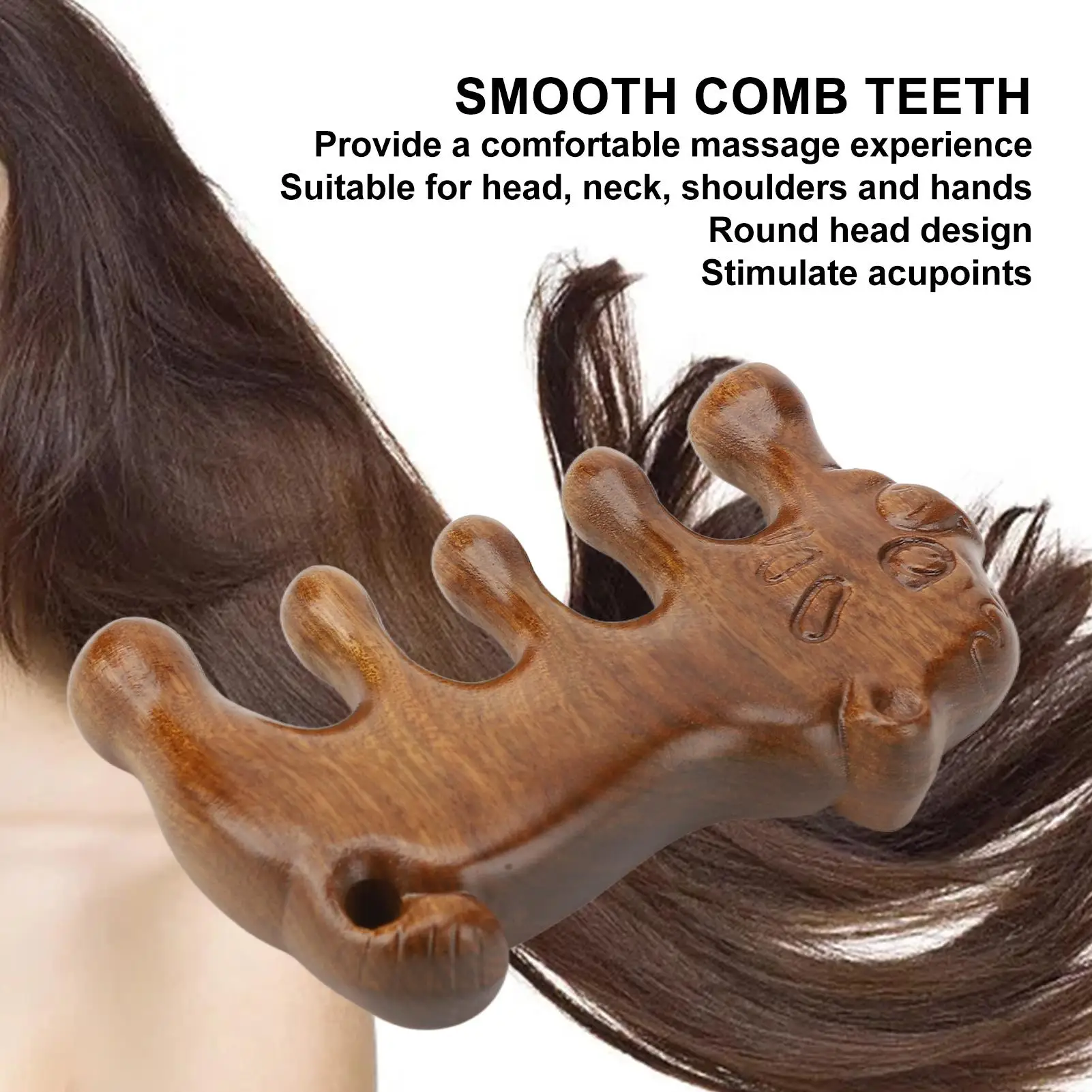 Animal Shape Wooden Scalp Comb - Stress Relief & Tension Reduction - Wide Tooth Sandalwood Dredge for neck