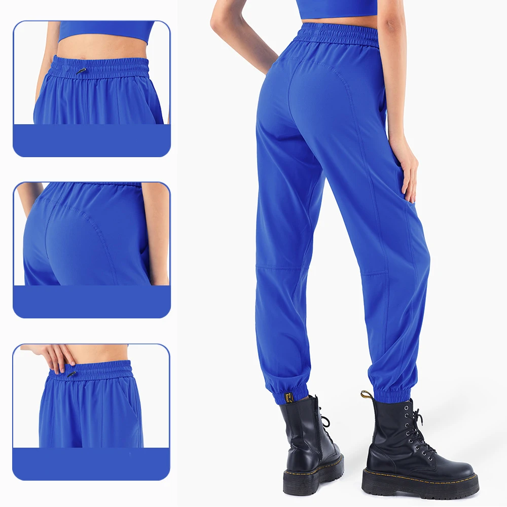 Vnazvnasi-Calça sudorenta de cintura alta feminina, calça fitness de lazer, leggings com cordão fino, corredores corrida, calça casual