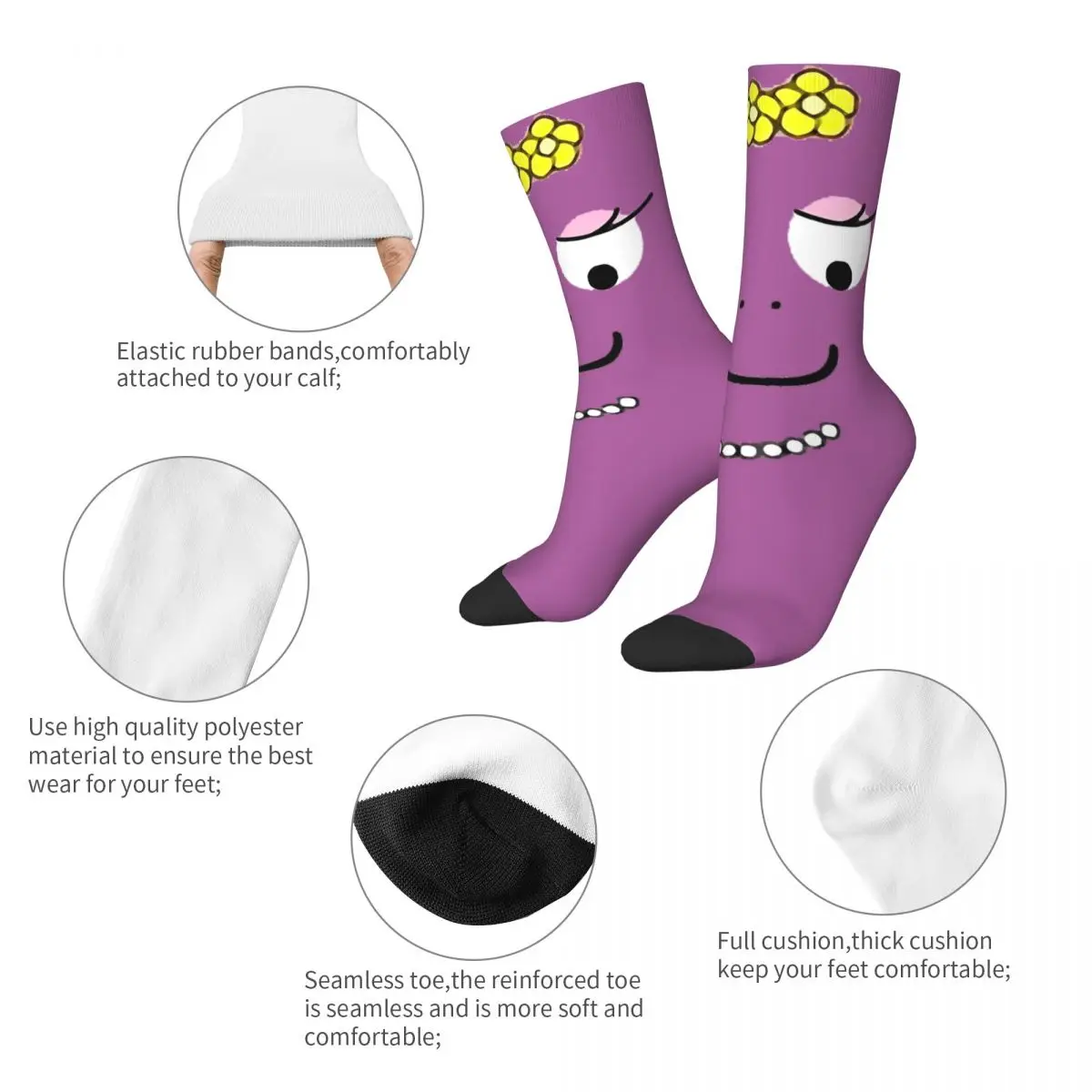 Crazy Design Barbapapa Barbalala Sports Socks Cartoon Anime Polyester Long Socks for Women Men Non-slip