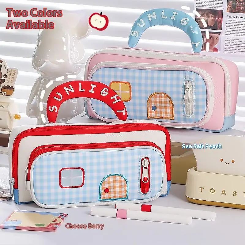 

House-Shaped Pencil Case 3-Layer Design-Large Capacity Portable Pen Bag with High Aesthetic, Ideal for Student School & Home Use