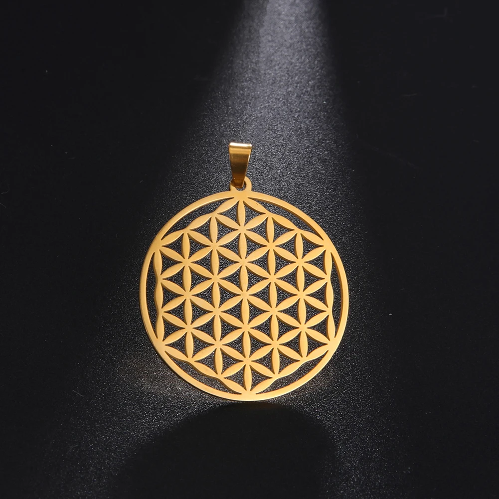 Flower of Life Hollow Round Charms Vintage Stainless Steel Pendants for Necklace Jewelry Making DIY Accessories Gifts Wholesale