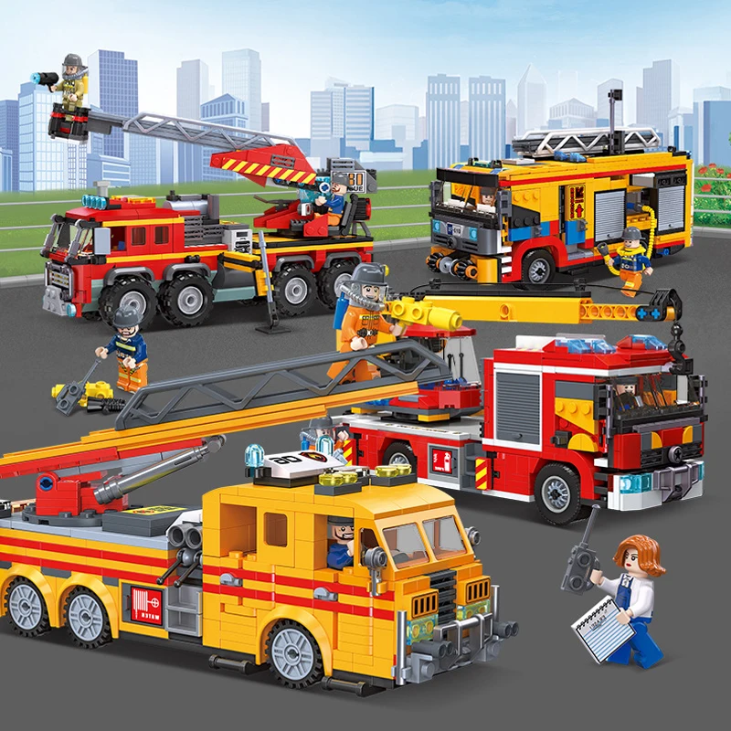 New JIESTAR 52032 City Rescue Fire Truck Building Blocks Assembling Bricks Model Toys for Boys Christmas gift Set