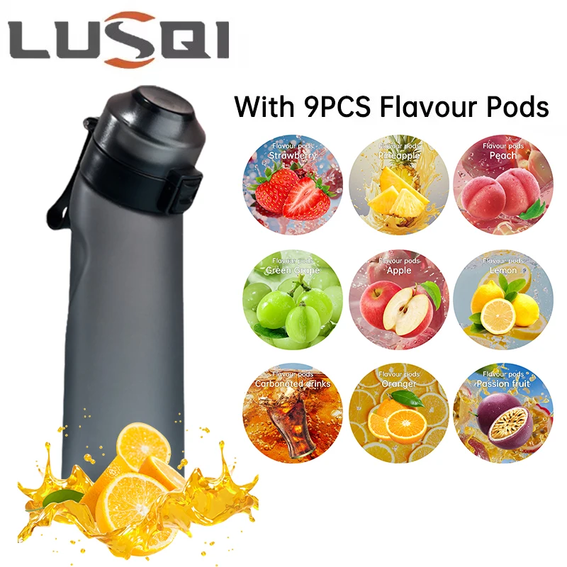 LUSQI 650ML Air Flavored Water Bottle With 9 Flavor Pods Fashion Christmas Gifts For Camping Sports Activities