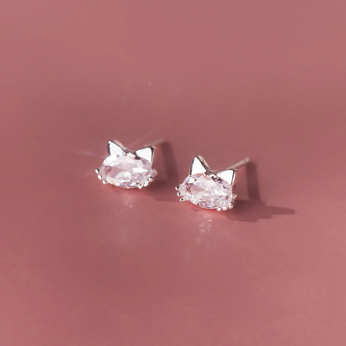 RYJU 925 Sterling Silver Animal Kitten Kitty Cat Mix Cubic Zirconia Stud Earrings For Women Girls Bff Daughter Kids Jewelry Gift