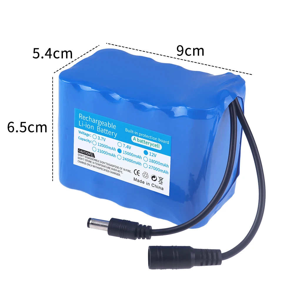 New Portable Super 12V 15000mAh 3s5p Battery Rechargeable Li-Ion Battery Pack Capacity DC 12.6v 15Ah CCTV Camera Monitor+Charger