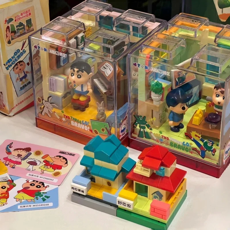 AREA-X Crayon Shin-chan Series Building Block Fun Base Box Assembly Model Educational Toys Desktop Ornament Gift view 4