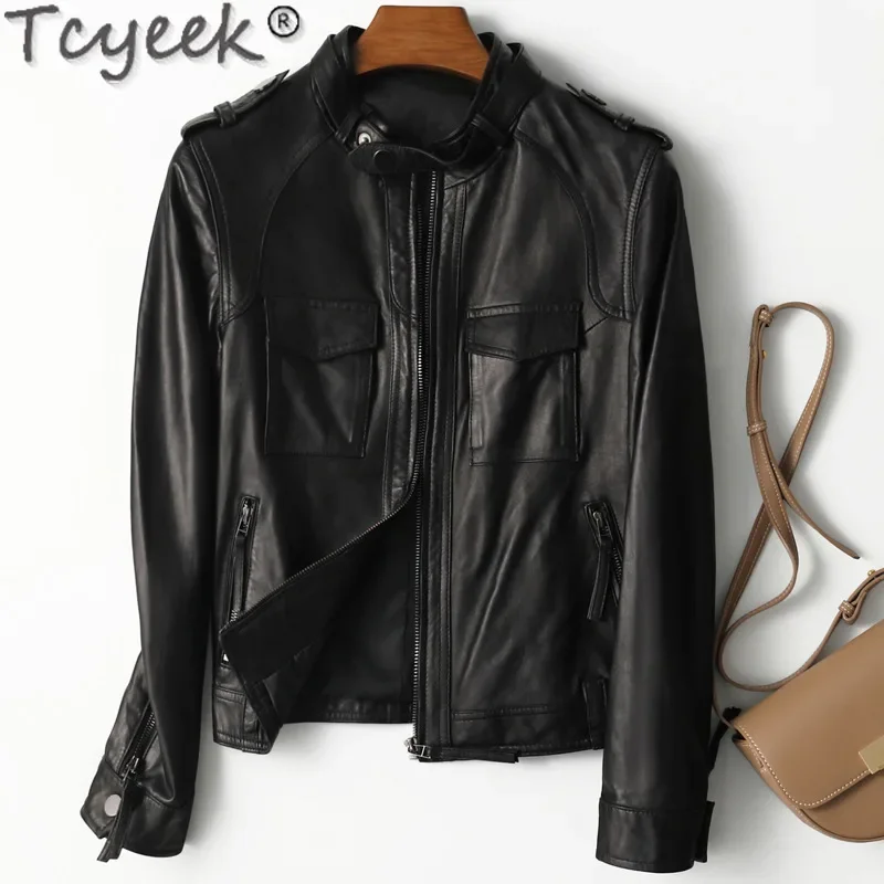 Tcyeek Real Leather Jacket Women Sheepskin Coat Women's Motocycle Jackets 24 Spring Autumn Clothes Slim Fit Jaqueta De Couro