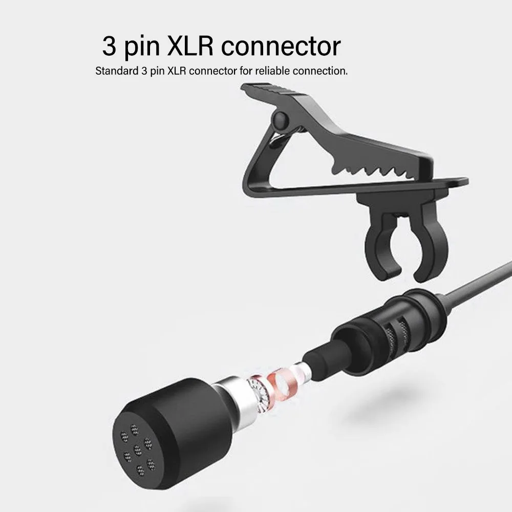 Portable 48V Phantom Power Lavalier Microphone Noise Reduction 3 Pin XLR Omni Directional Microphone Clip On Mono Interview