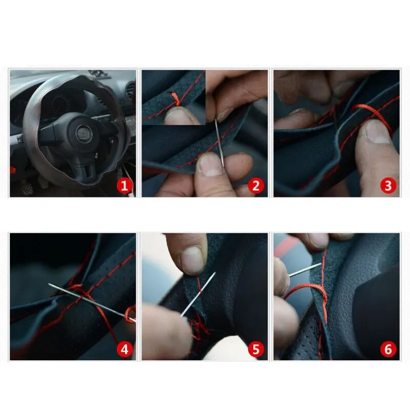 38cm DIY Car Steering Wheel Cover Fiber Leather Thread Artificial Leather Car Covers Suite Auto Accessories