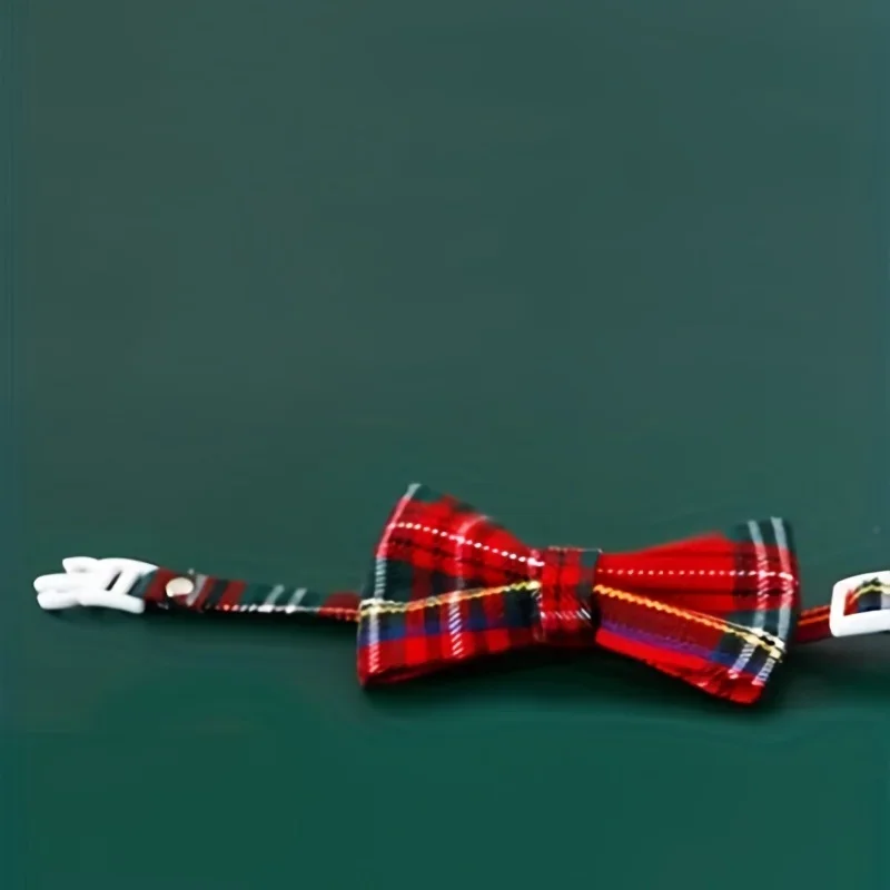 1pc-Adjustable Plaid Bow Tie Pet Collar With Bell - Durable Nylon, Fashionable Accessory For Cats & Small Dogs ﻿