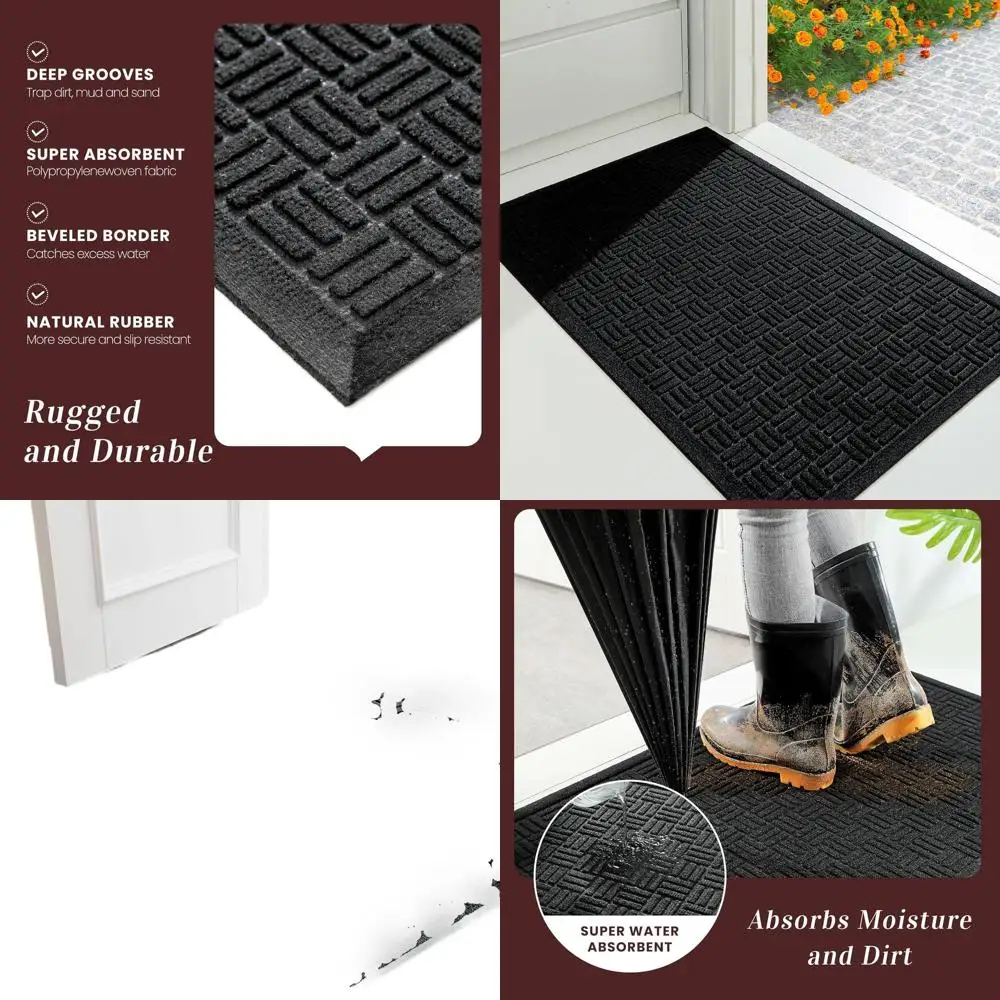 

Всепогодный противоскользящий коврик для входной двери (для дома и улицы), водонепроницаемый, грязезащитный, легко чистится, 47x31.5, черный