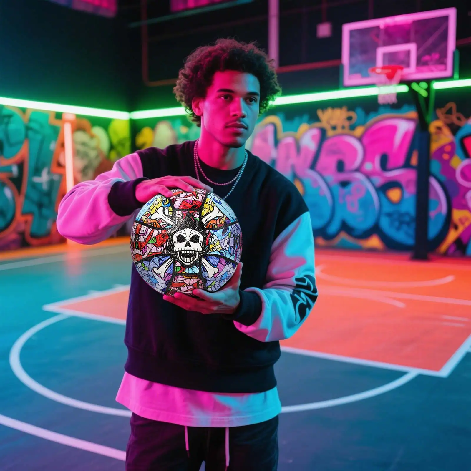 Kuangmi Pirates Basketball Men's Graffiti Street Ball Official Size7 29.5",KMBB172A