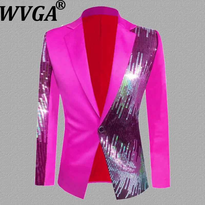 

WVGA Spring New Men Tide Turn-Down Collar Suit Coats Niche Chic Casual Sequin Patchwork Trendy Long Sleeve Blazer Ins Y2K W18555