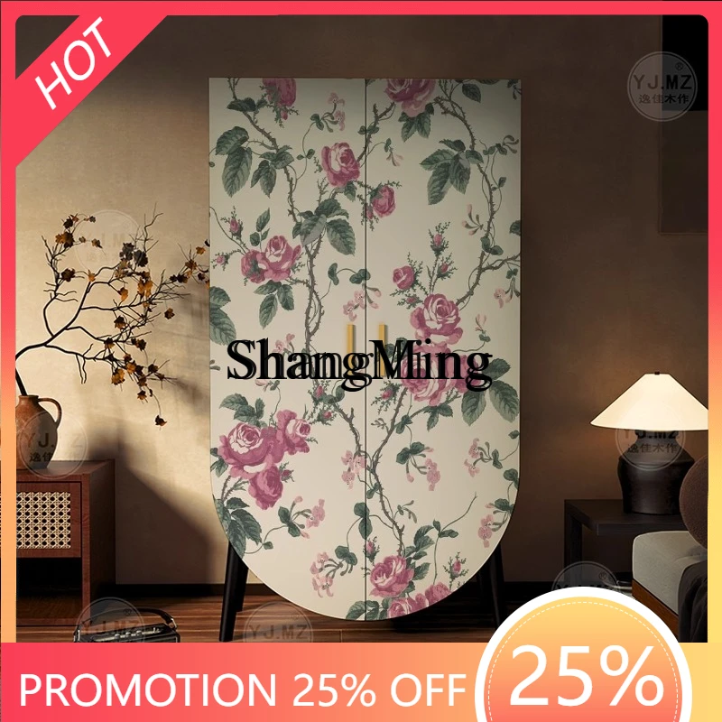 

CL floral solid wood wardrobe bedroom hanging clothes storage living room decoration small edge floor cabinet