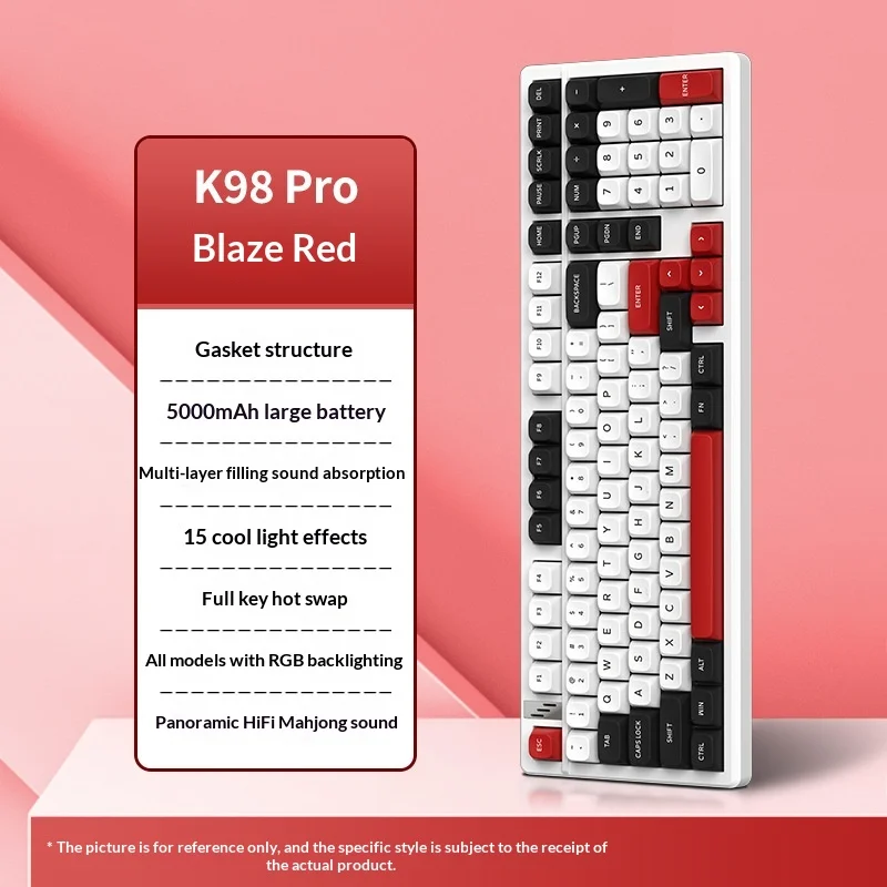 K98pro Rgb Mechanical Keyboard White Horse Mechanical Switch Abs Keycaps Tri Mode Bluetooth Wireless Wired For Gaming And Office