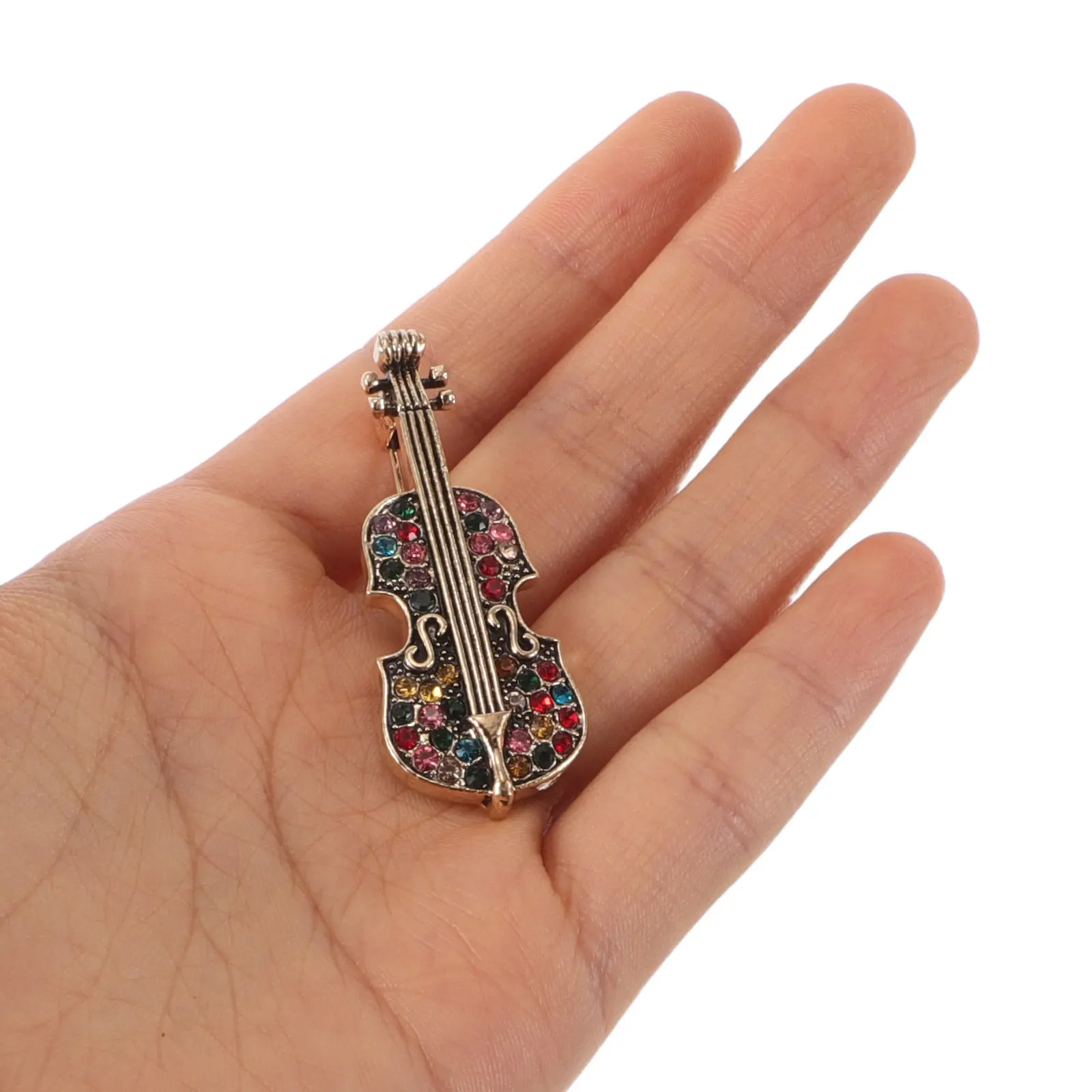 2Pcs Vintage Violin Rhinestone Brooch Lapel Pins Jewelry Accessories for Clothes Shawls Scarves Rhinestone Brooch Accessories