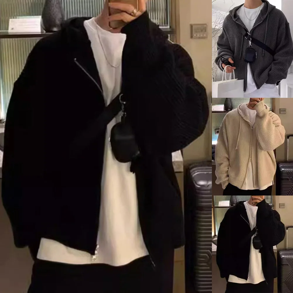 Uomo autunno quotidiano casual addensare maglioni lavorati a maglia con cappuccio felpe con cappuccio a maniche lunghe cardigan vintage moda