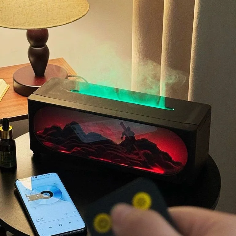 New multifunctional Bluetooth speaker with simulated fireplace flame, Wukong aroma humidifier, and ambiance