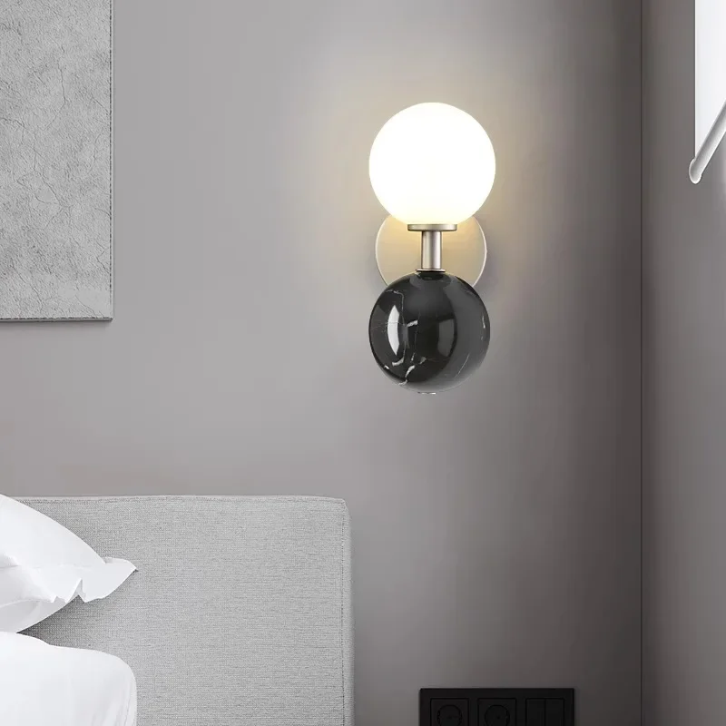 Nordic  LED Wall Lamps  Simple Bedside  Marble Lamp Light High-end Home Decoration Wall Lamp Aisle New Style Wall Light - view 3