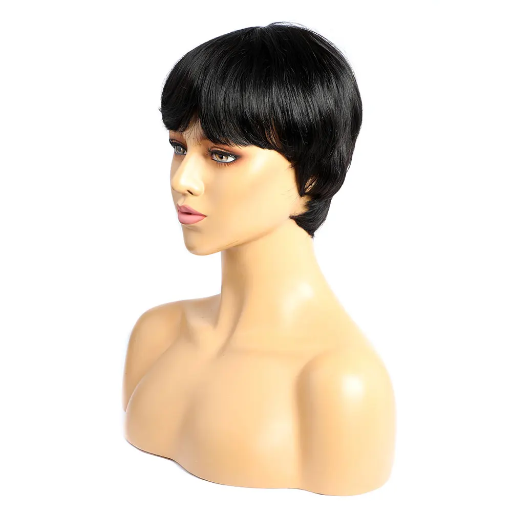 Short Human Hair Wigs with Bangs Natural Black Short Wig Pixie Cut Wigs Human Hair Machine Made  Cosplay Duby wigs for Women image 3