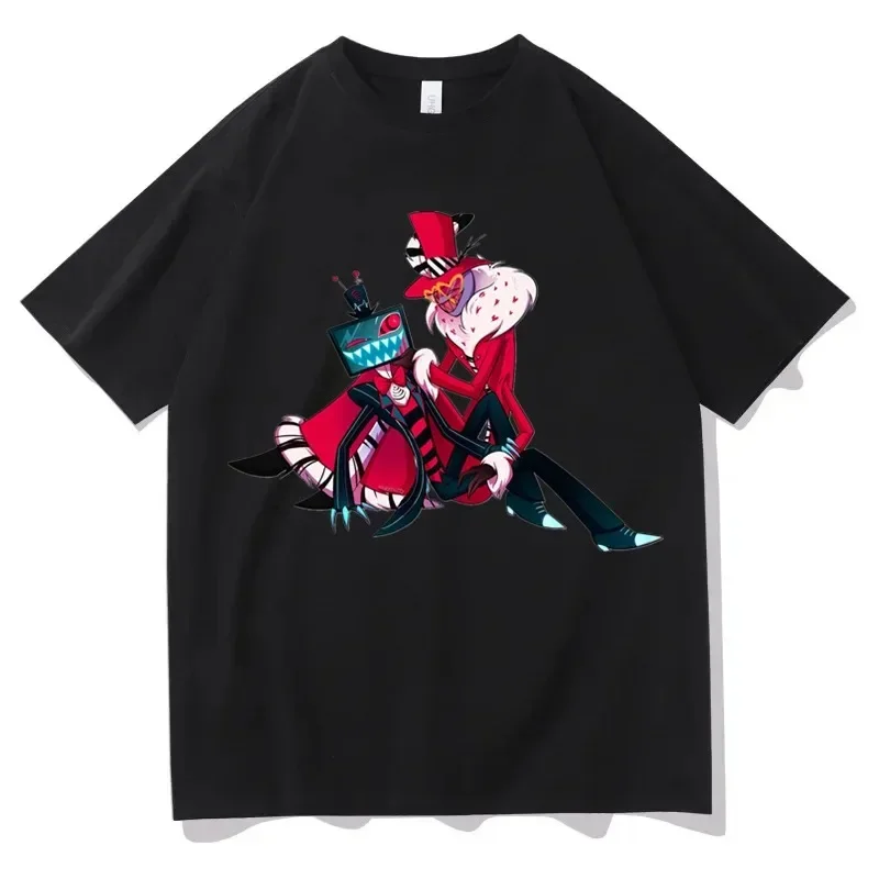 Hazbin เสื้อยืดพิมพ์ลายอลาสเตอร์สำหรับผู้หญิงเสื้อแขนแขนสั้นคอกลม Y2k คุณภาพสูงเสื้อยืดสำหรับฤดูร้อน