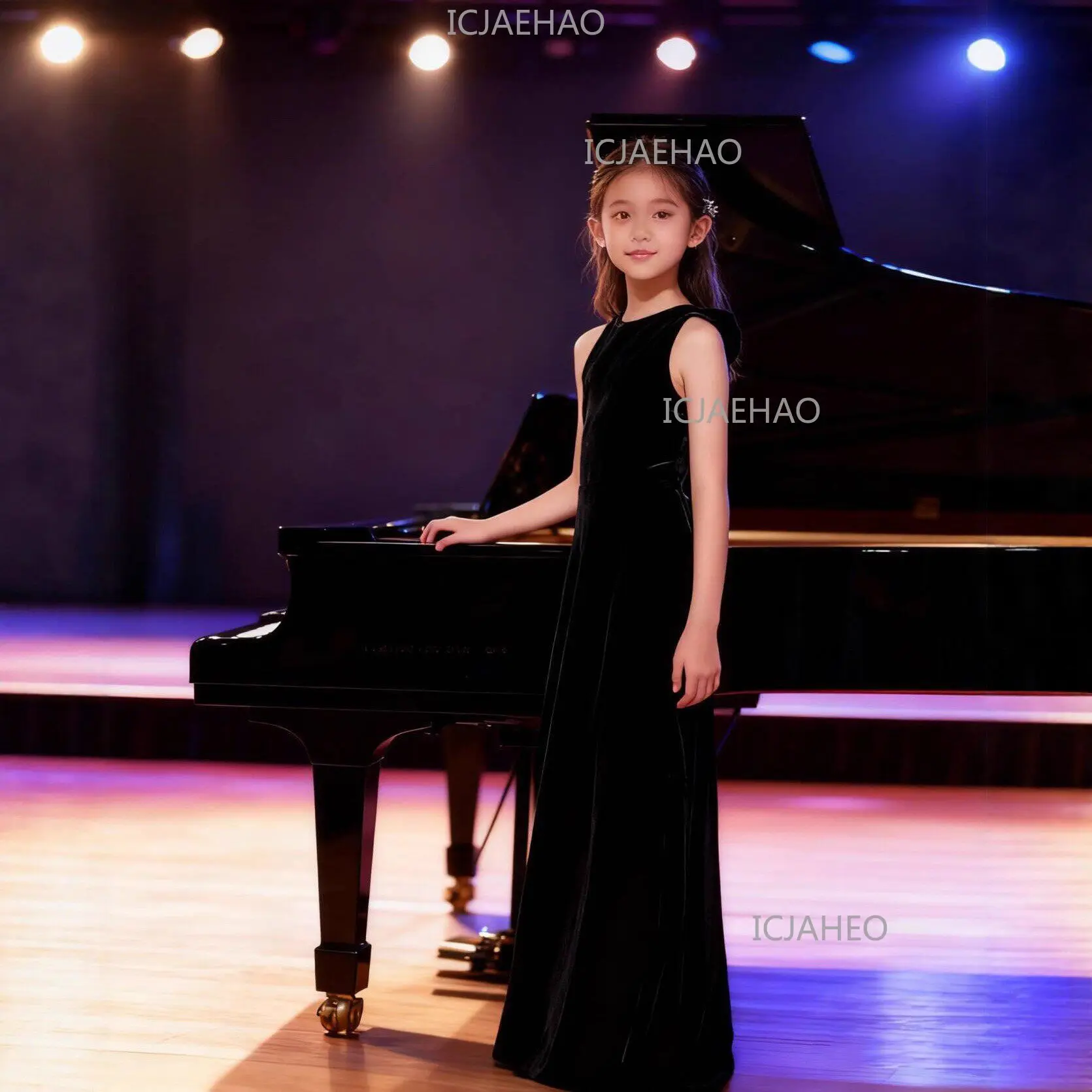 Foreign Style Model Catwalk Host Piano ViolinGirls Velvet Evening Dress Black Mermaid Slim Performance Costume  Party Dress
