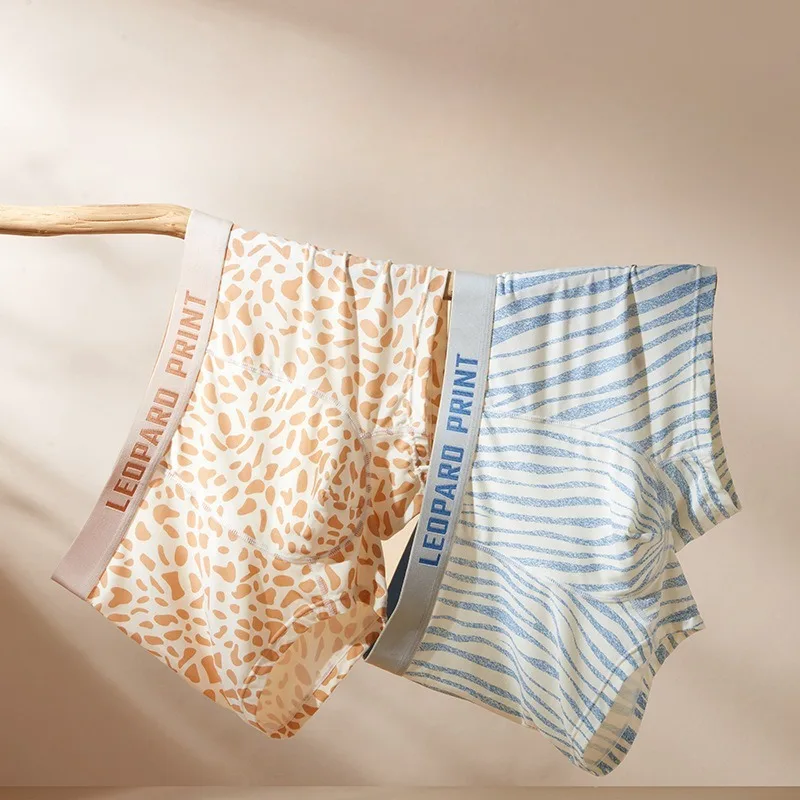 

Middle Waist Qucik-Dry Boxer Men Sexy Silky Striped Print Underwear Breathable Panties Gifts for Men Comfy Shorts U Convex Pouch