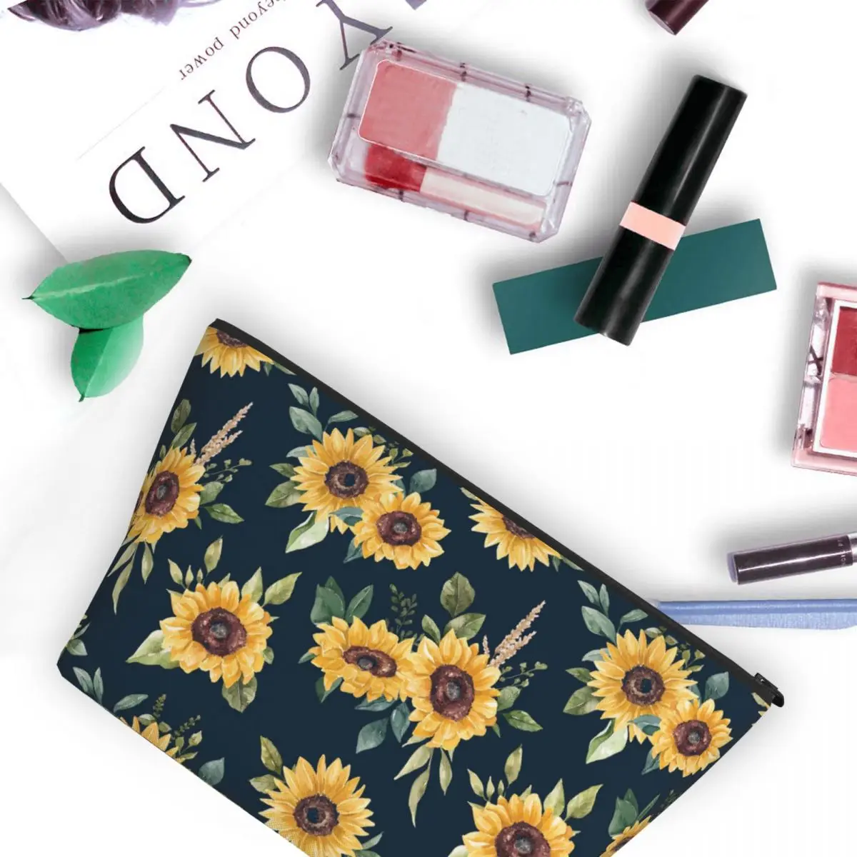 

Fall Sunflower Floral Women Cosmetic Bag Travel Makeup Organizer Pouch Toiletry Storage Dopp Kit Case