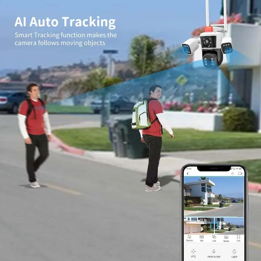 Kamera IP 6K 12MP WiFi Zewnętrzna kamera panoramiczna z trzema obiektywami Kamera PTZ IP AI Śledzenie Ochrona bezpieczeństwa Nadzór wideo CCTV