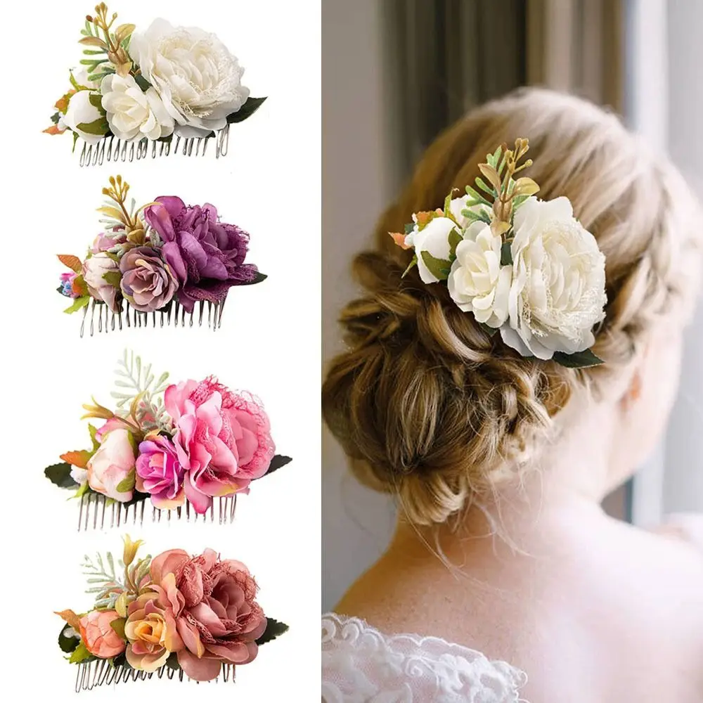 Bridal Hair Combs Rustic Wedding Floral Women Stimulation Flower Hairpins Brides Wedding Elegant Hair Accessories