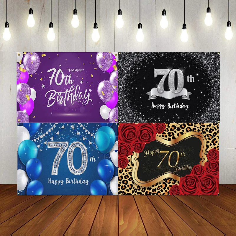 Black Gold Sign Happy 70th Birthday Party Photography Backdrop Decoration Poster Background Banner Poster Party Photo