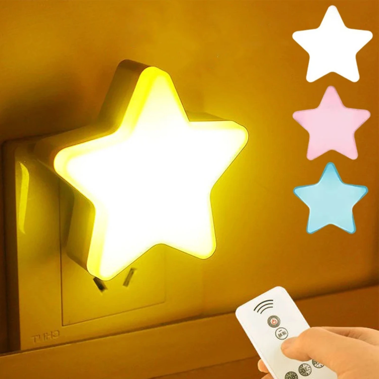 Soft and gentle Glowing LED Night Light in Star Shape with Remote Control - Ideal Tranquil Wall Lamps for Children and Babies - 