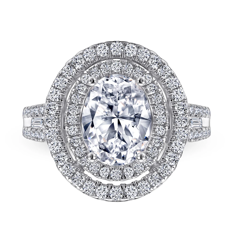 

Sun Star Sterling Silver Double Halo Ring with Oval Cubic Zircon Classic Prong Setting for Wedding or Party Fashion Jewelry