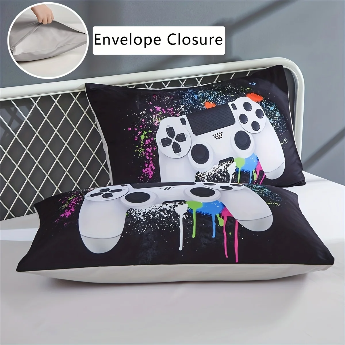 2/3pcs Gamepad Printed Duvet Cover Set, Games Video Controller Bedding Set For Bedroom Decor (1 Duvet Cover + 1/2 Pillowcase)