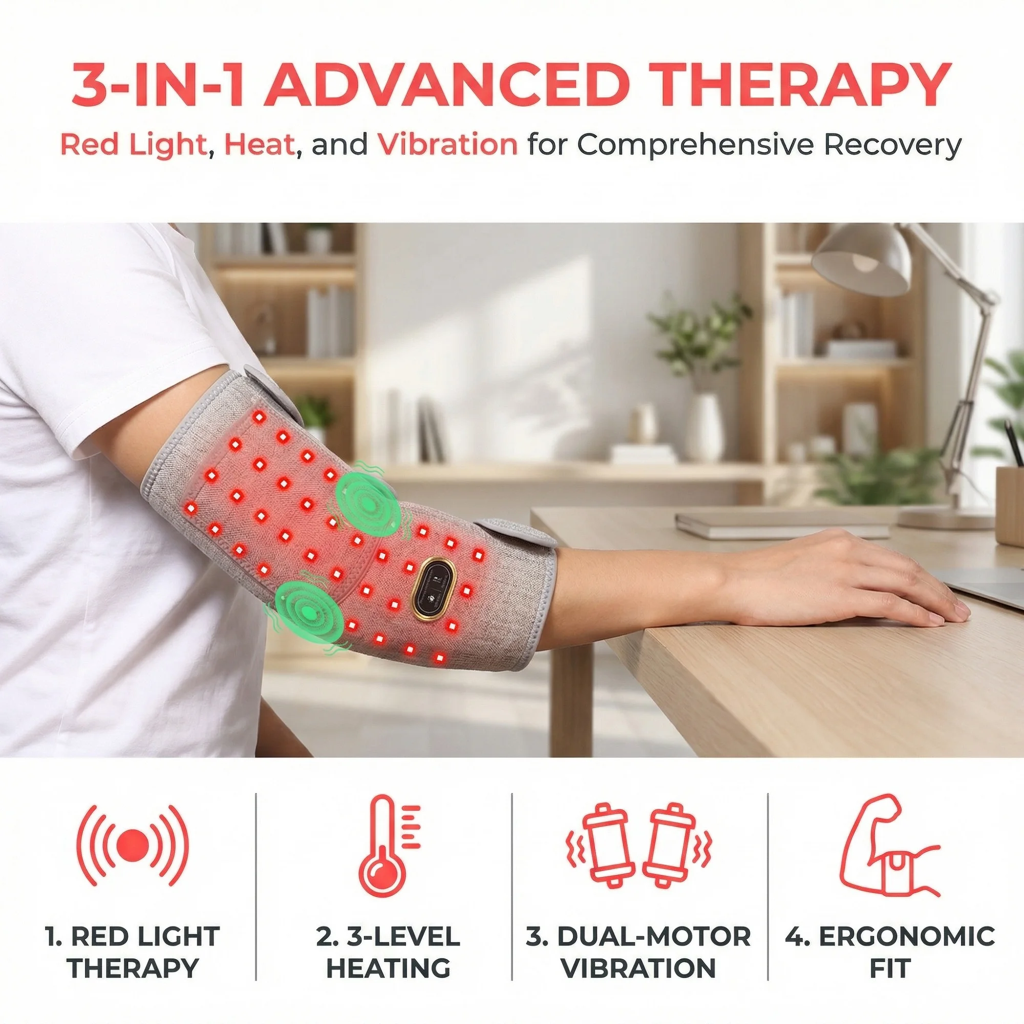 660&850nm Red Light Heating Massage Pad for Elbow Brace Joint Fatigue Relief Near Infrared Light Devices Pad Relief Relax Muscle