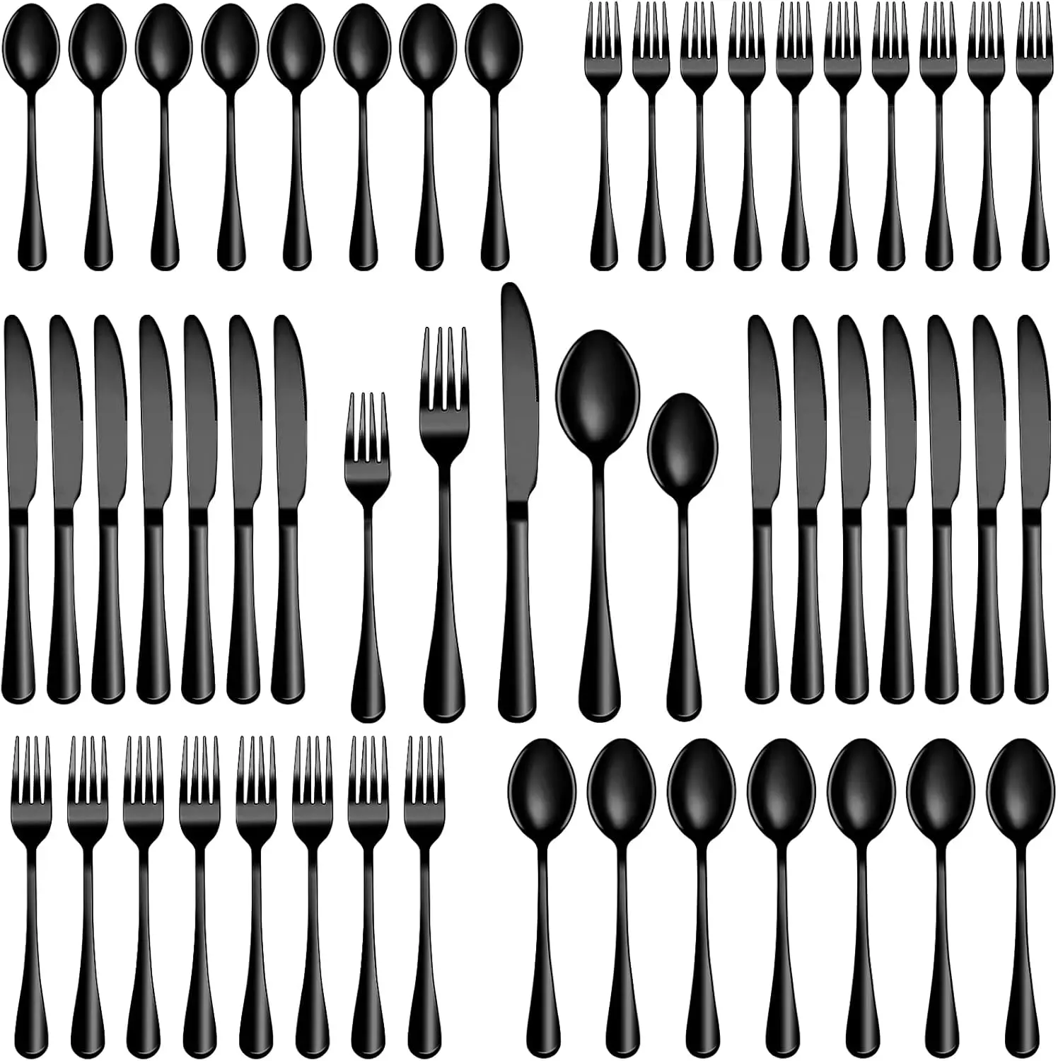 

60-Piece Black Stainless Steel Silverware Set for 12, Mirror Polished, Dishwasher Safe