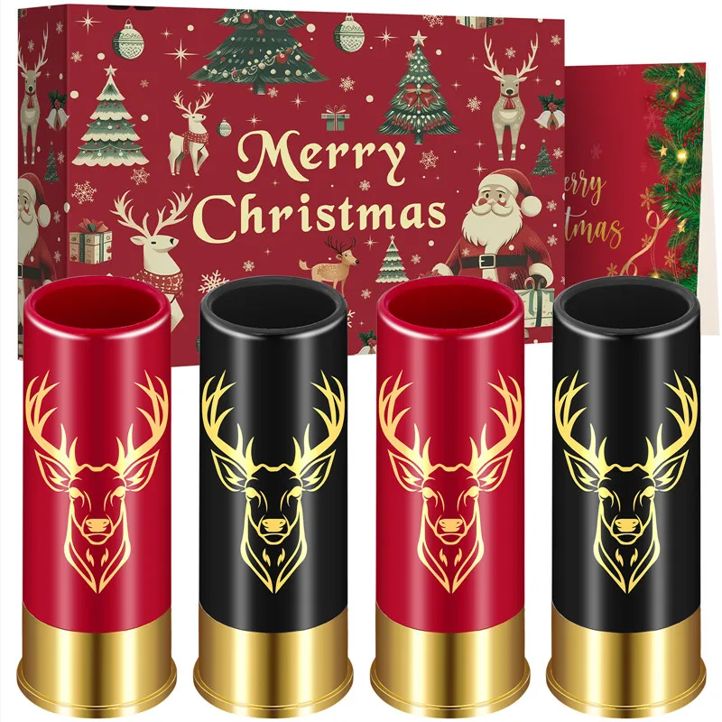 

4pcs/set 12GA Suit Small Bullet Shot Cups Elk Design Plastic Shot Glasses for Bar Club Wedding Party Christmas Gift Set