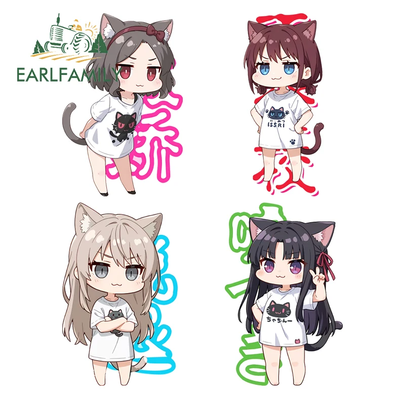 

EARLFAMILY Chibi Cute Cat Ears Girls Car Stickers Personality Anime Tumbler Waterproof Skateboard Decal Decoration Kawaii Decor