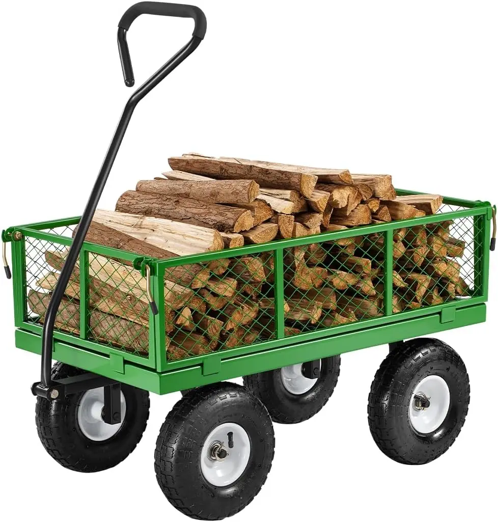 

Садовая тележка из прочной стали с грузоподъемностью 300 кг, съемными бортами и 10-дюймовыми колесами для удобной транспортировки на открытом воздухе